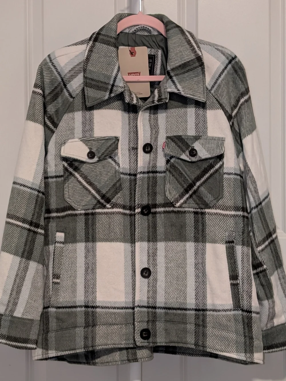 Levi's Women's Green Plaid Oversized Raglan Sleeve Shirt Jacket Size L Large - Picture 5 of 14